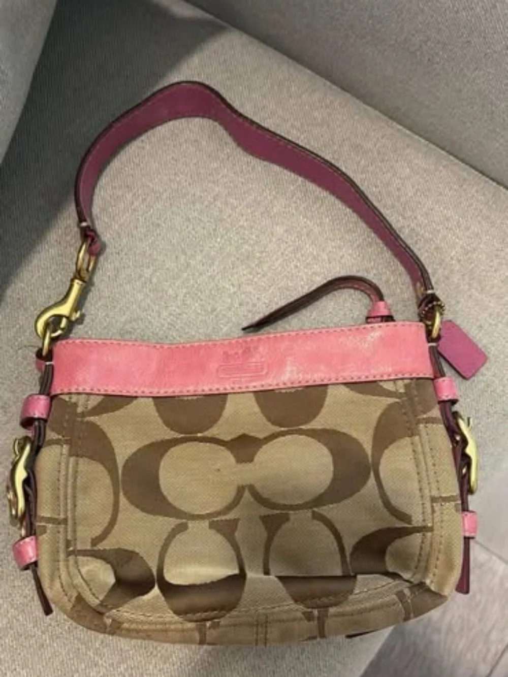 Coach Pink Trim Brown Signature Mini Shoulder Bag